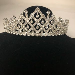 Rhinestone dangle crown bridal clear silver